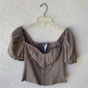 & Other Stories taupe fitted smocked back corset blouse
